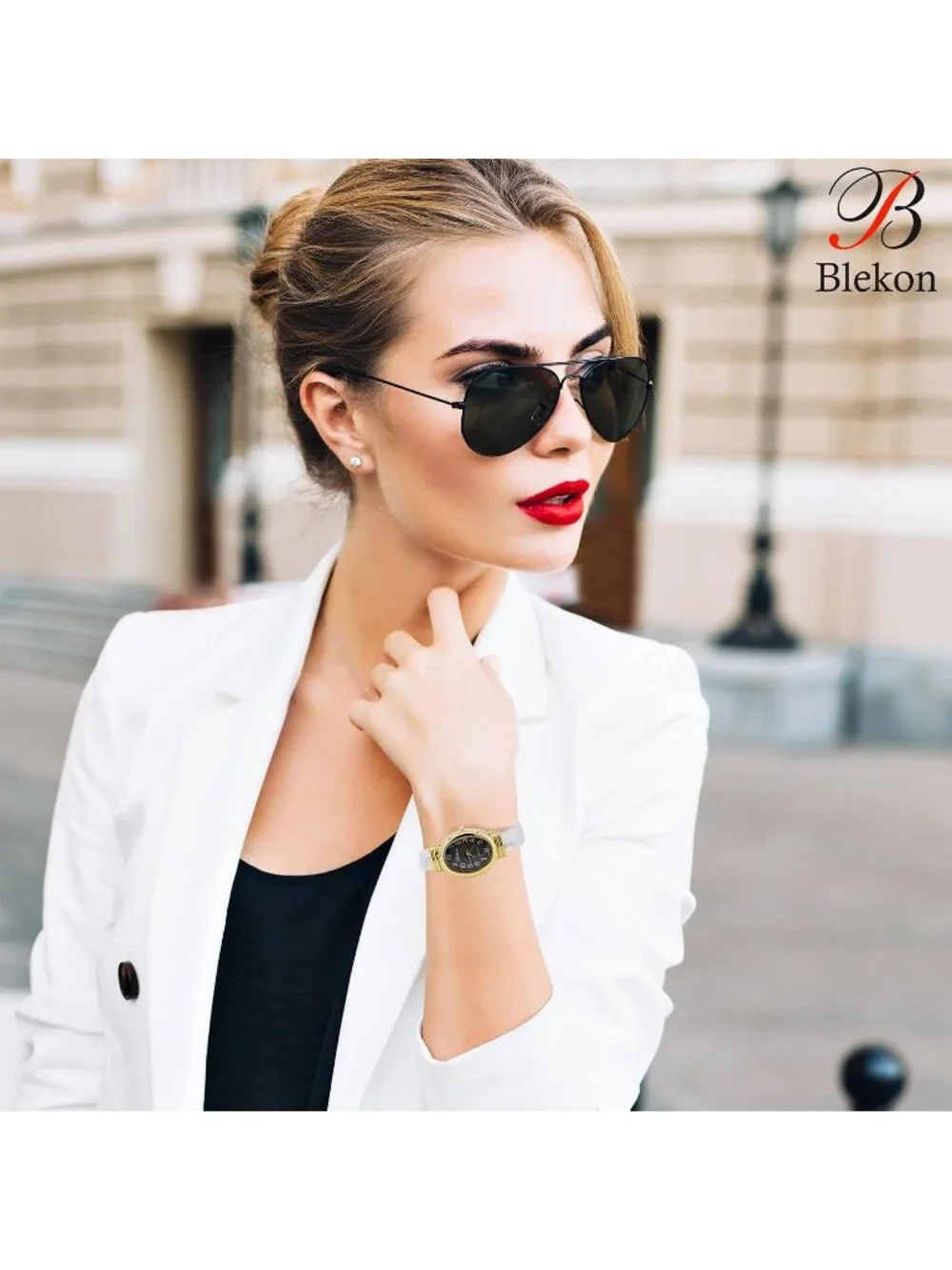 Women's Gold/Black/White Pearl/Oval Shell Color Design Cuff Bangle Stylish Watch